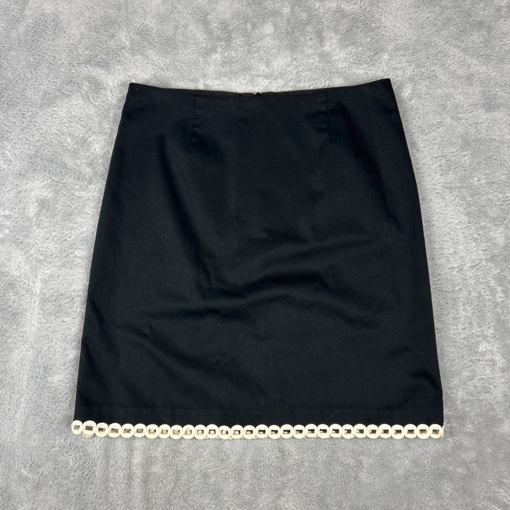 Trina Turk Womens 8 Black‎ White Scallop Trim Hem Straight Pencil Skirt Career